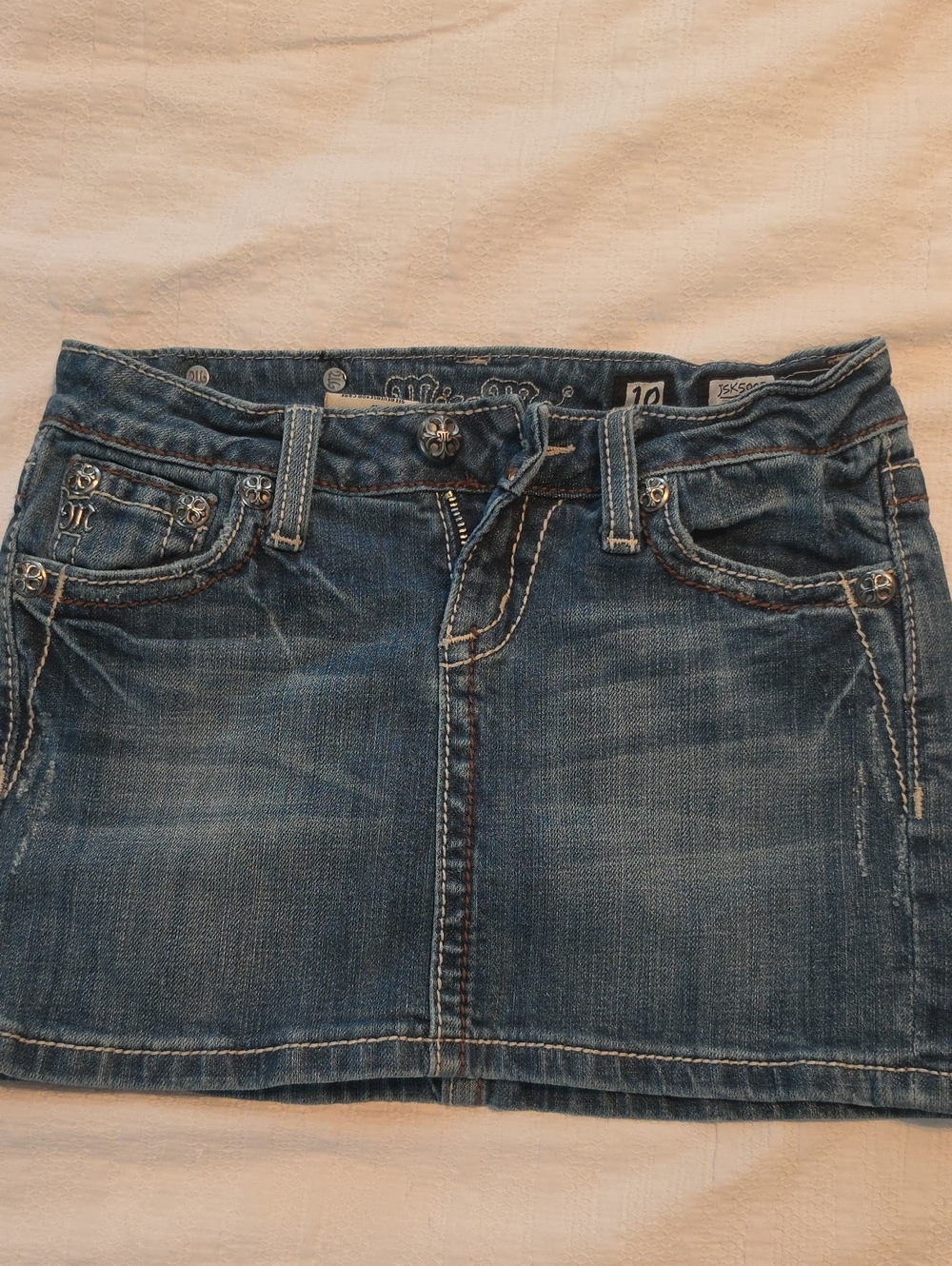 Miss Me Blue Washed Denim Mini Skirt - Girls Size 10